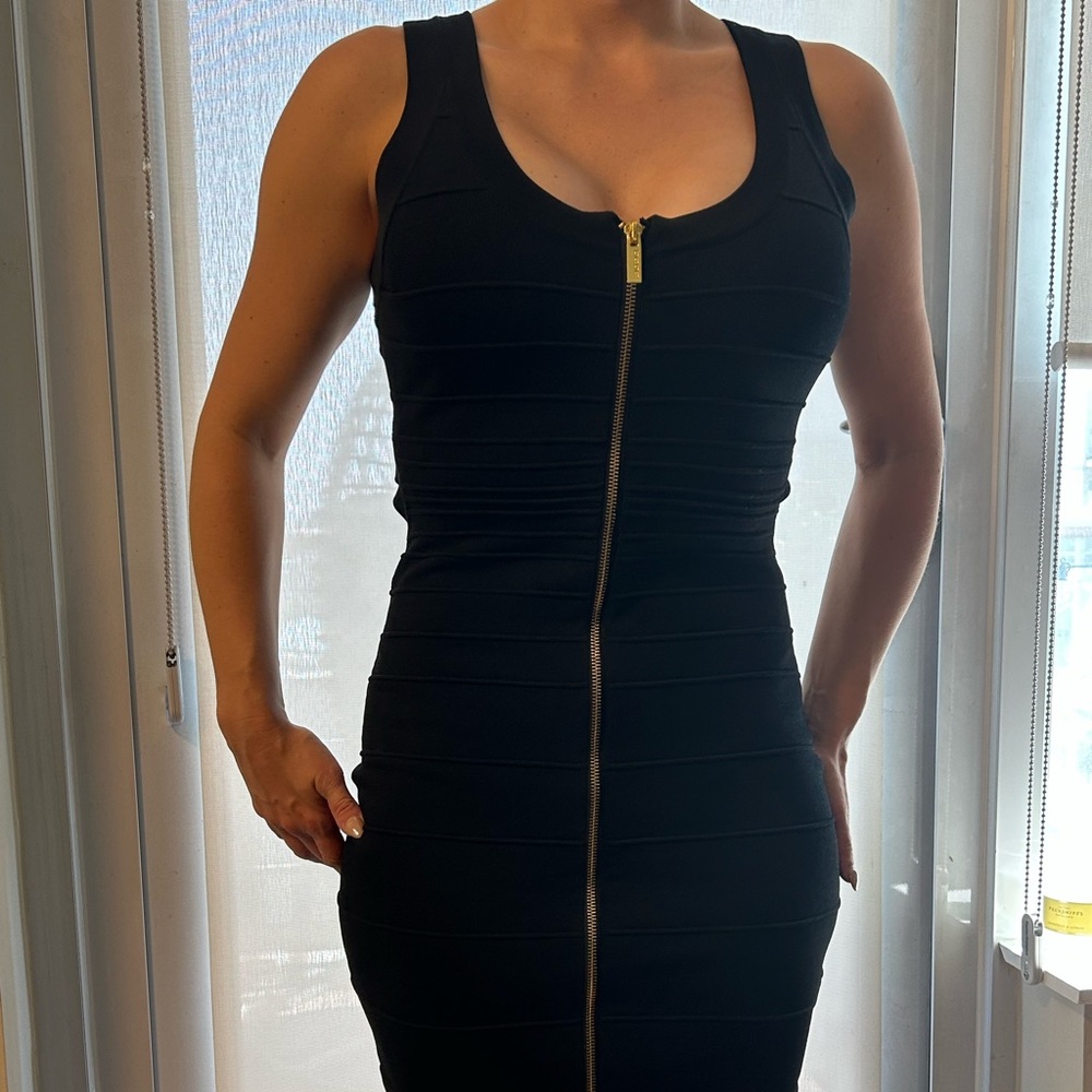 Jet Black Medium Zip Up Bebe Dress